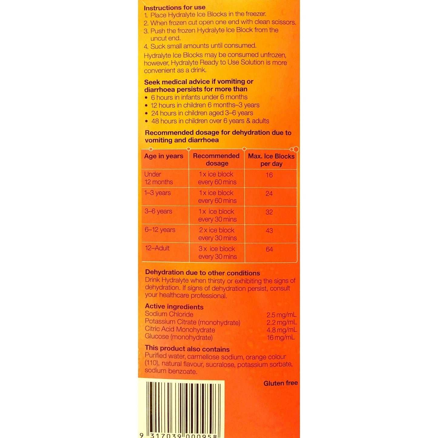 Hydralyte Rehydration Orange Flavoured Ice Blocks 16 Pack