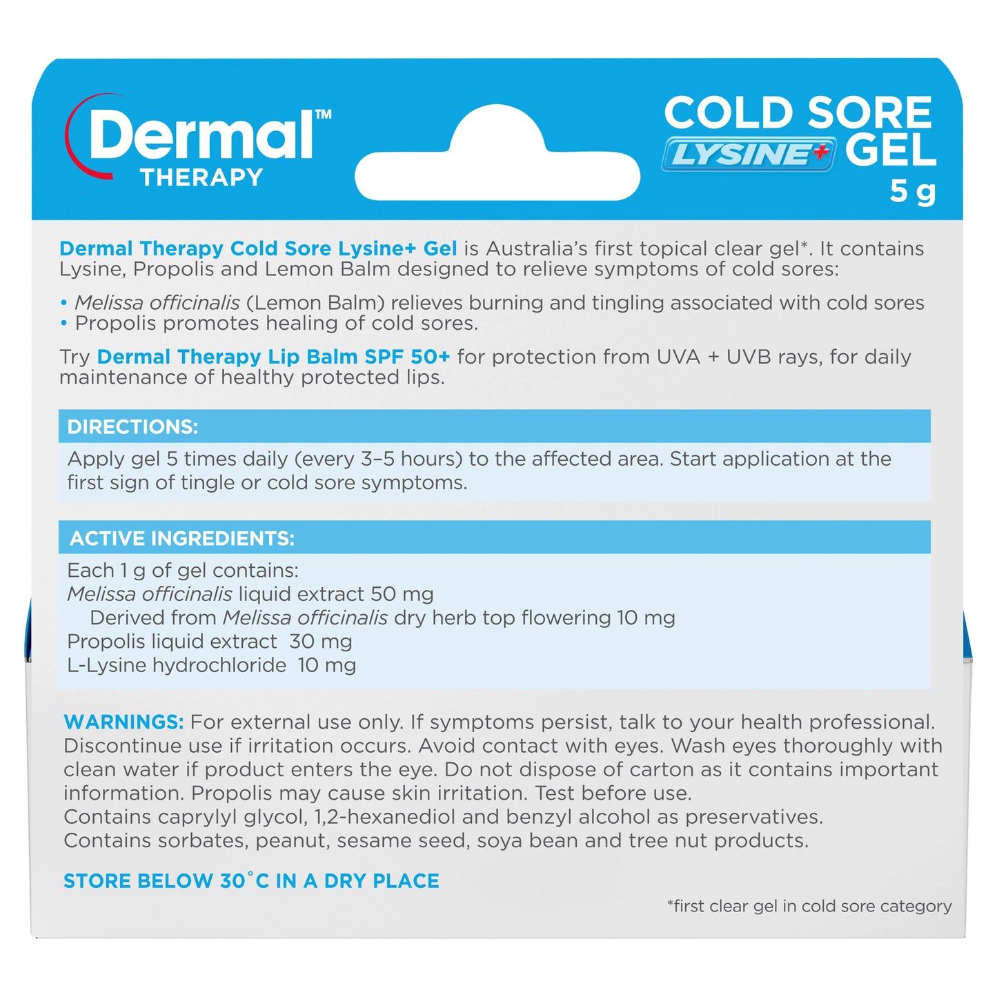 Dermal Therapy Cold Sore Lysine+ Gel 5g