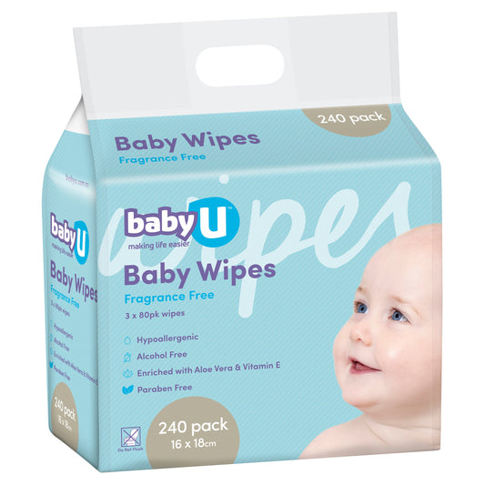 Baby U Baby Wipes Fragrance Free 240 Pack