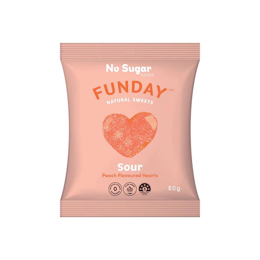 Funday Natural Sweets Gummy Hearts Sour Peach 50g (Pack of 12)