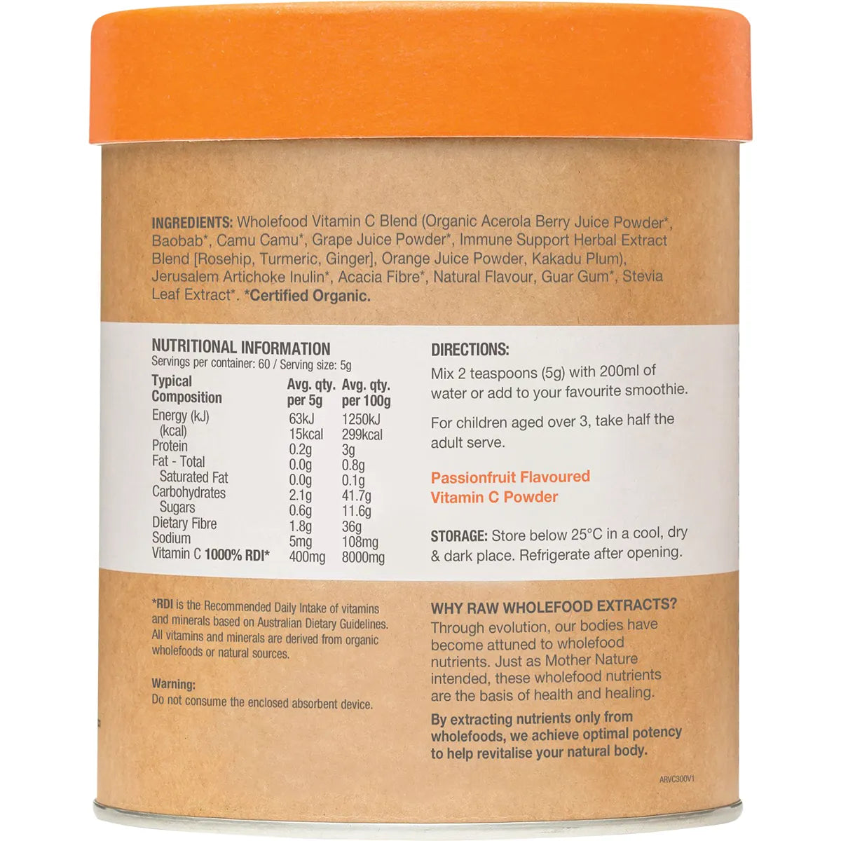 AMAZONIA Raw Wholefood Extracts Vitamin C+ Passionfruit Flavour 300g