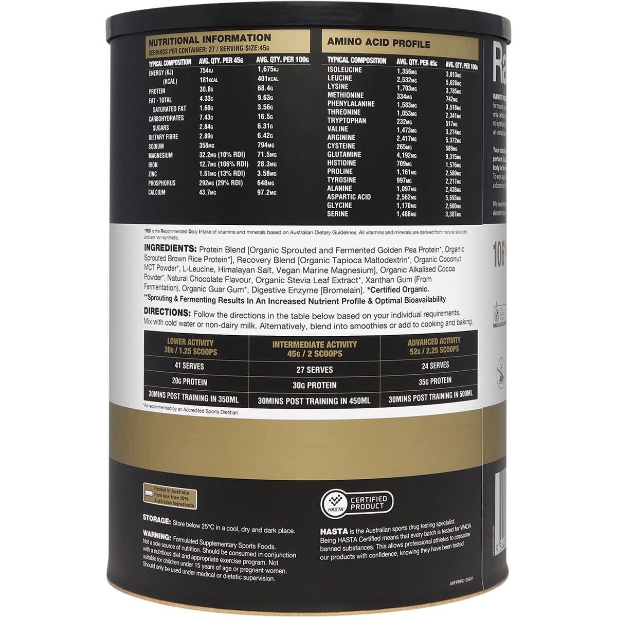 Amazonia Rawfit Plant Protein Perform & Recover Rich Chocolate 1.25kg