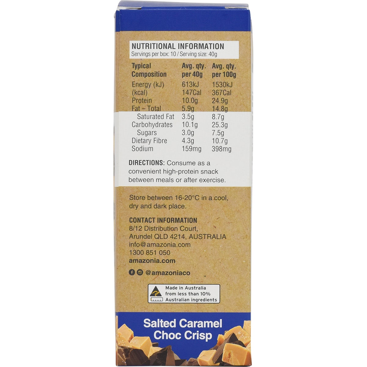 Amazonia Raw Protein Bar Salted Caramel Choc Crisp 40g(Pack of 10)