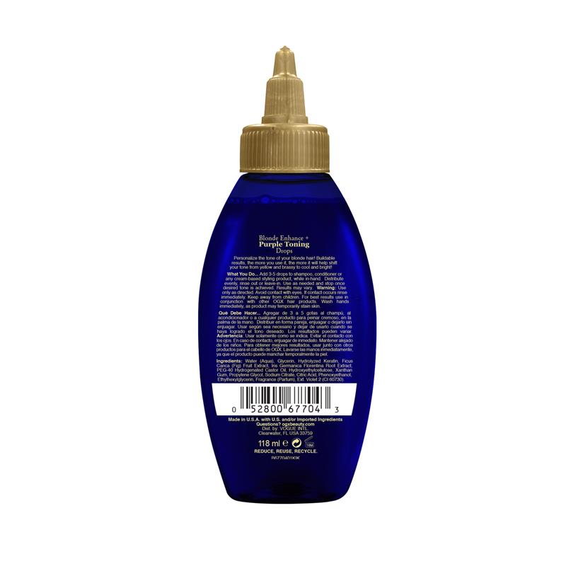 Ogx Blonde Enhance + Purple Toning Drops For Blonde Coloured Hair 118mL