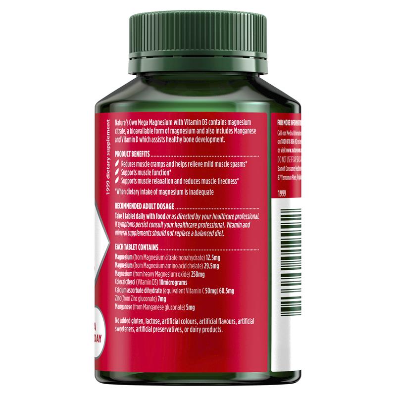 Natures Own Mega Magnesium With Vitamin D3 100 Tablets