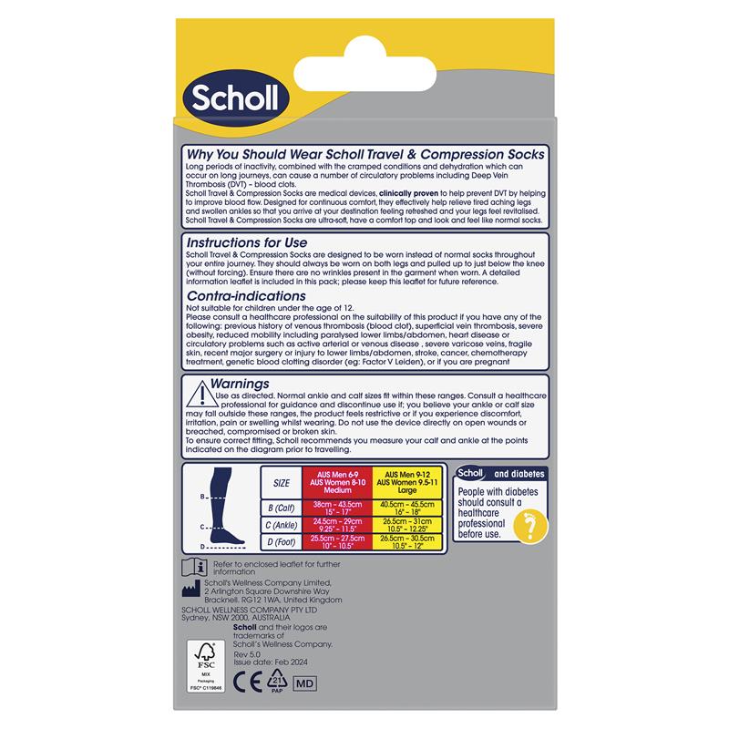 Scholl Flight Socks Unisex Black W8-10 M6-9