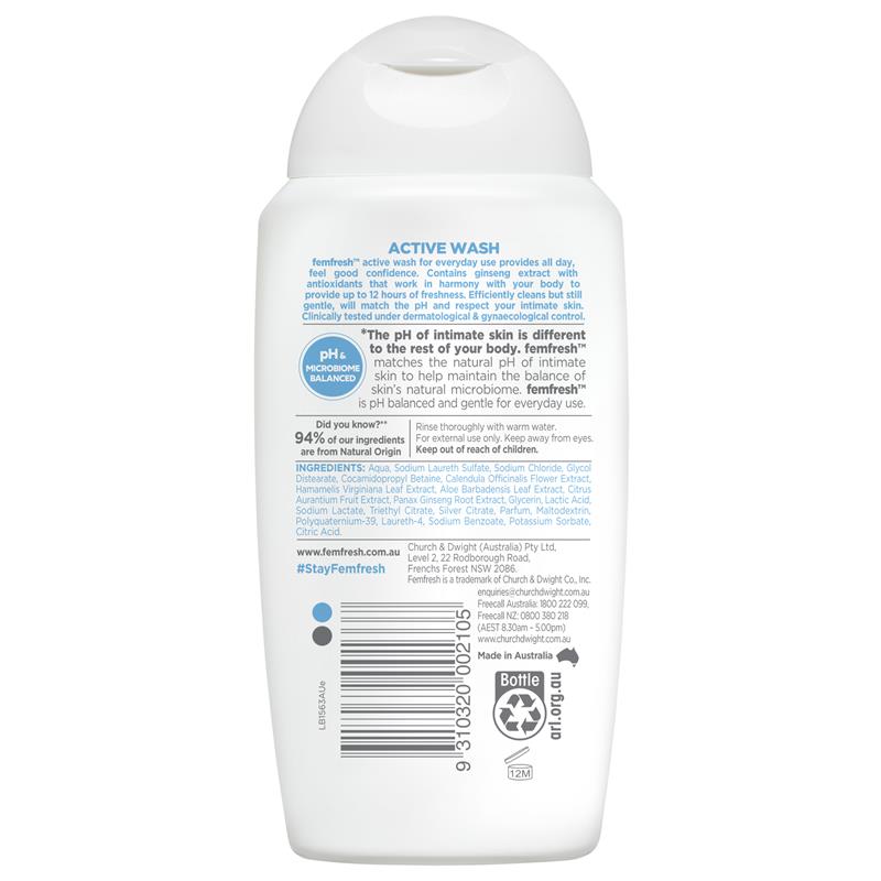 Femfresh Deodorising Active Wash with Ginseng Extract & Silver Ions 250mL