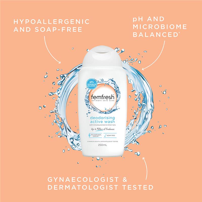 Femfresh Deodorising Active Wash with Ginseng Extract & Silver Ions 250mL
