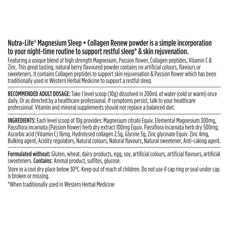 Nutra-Life Magnesium Sleep + Collagen Renew Berry Flavoured Powder 250g