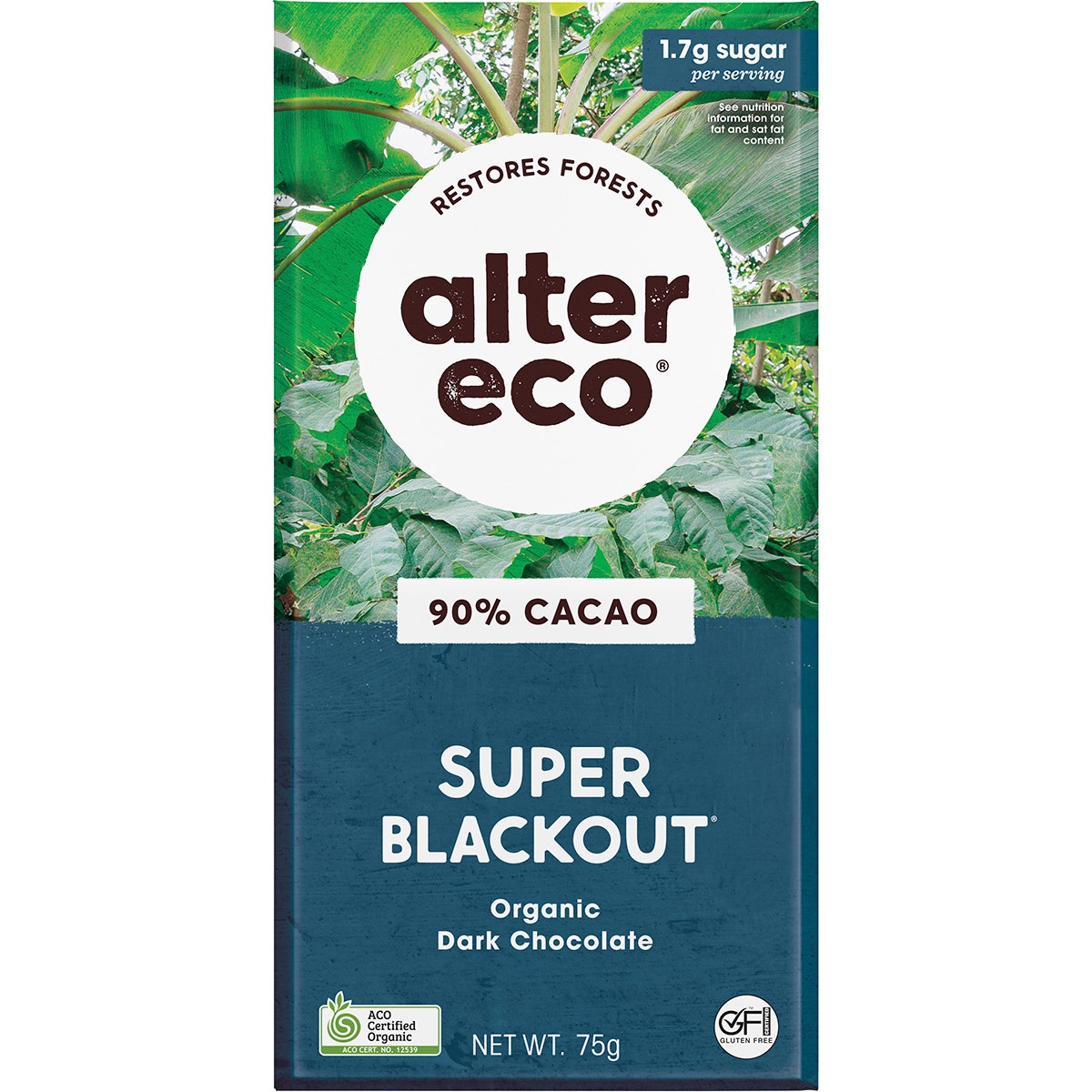 Alter Eco Chocolate Organic 90% Cacao Dark Super Blackout 12x75g