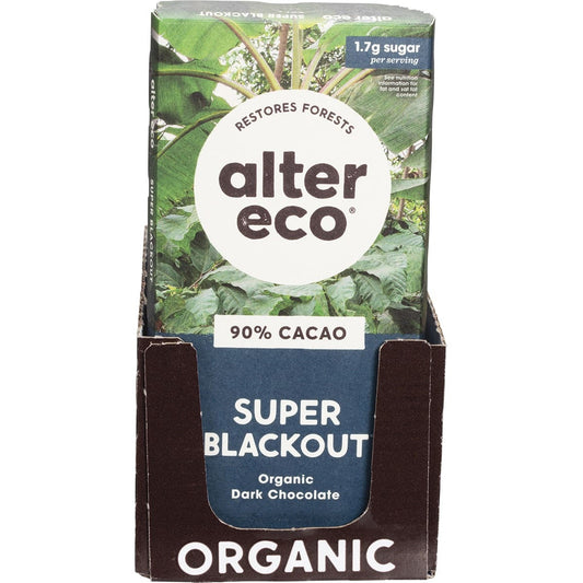Alter Eco Chocolate Organic 90% Cacao Dark Super Blackout 12x75g