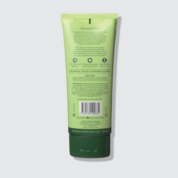 Plunkett's Hi-Potency Aloe Vera Face & Body Wash 200mL