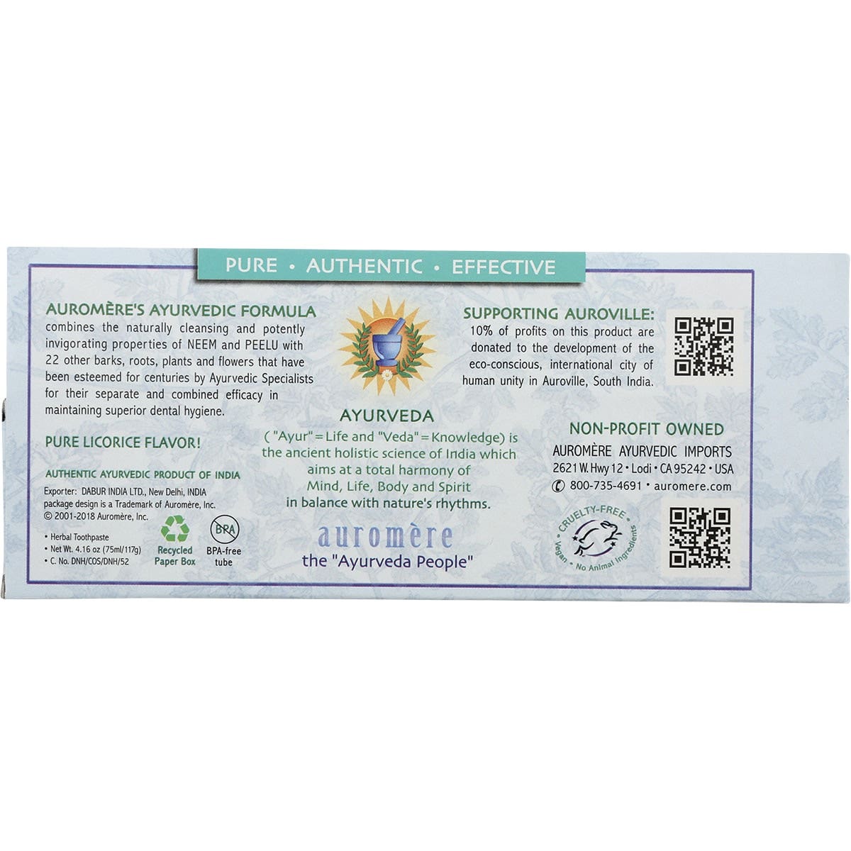 Auromere Toothpaste Ayurvedic Mint Free Fluoride Free 117g