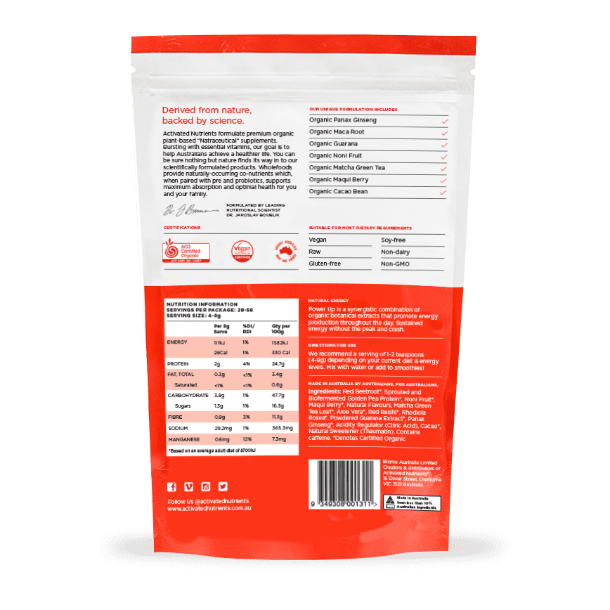 Activated Nutrients Organic Power Up Energy Powder (to Activate & Energise) 224g