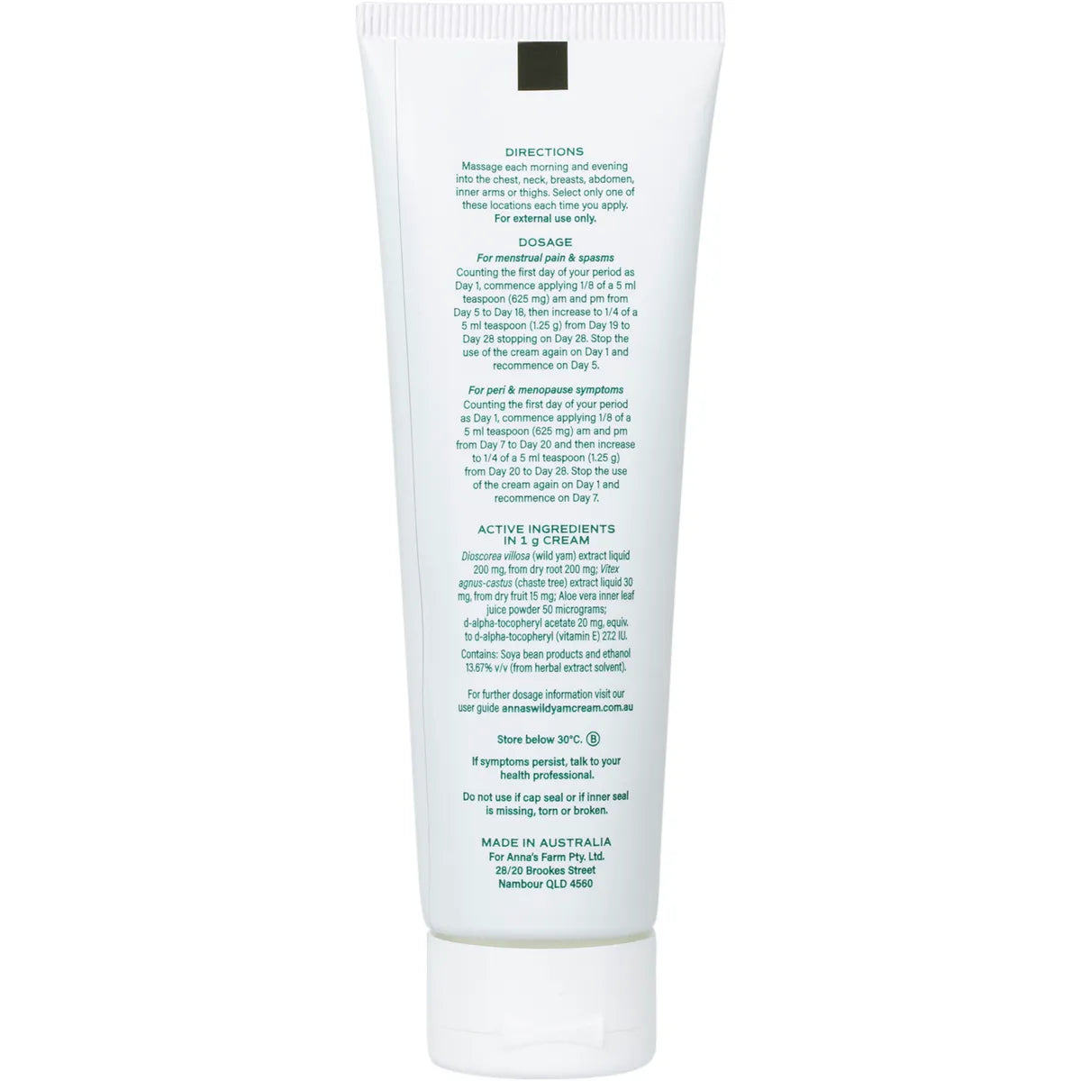 Anna's Wild Yam Cream (Her) Menstrual & Menopausal Symptoms 100g Tube