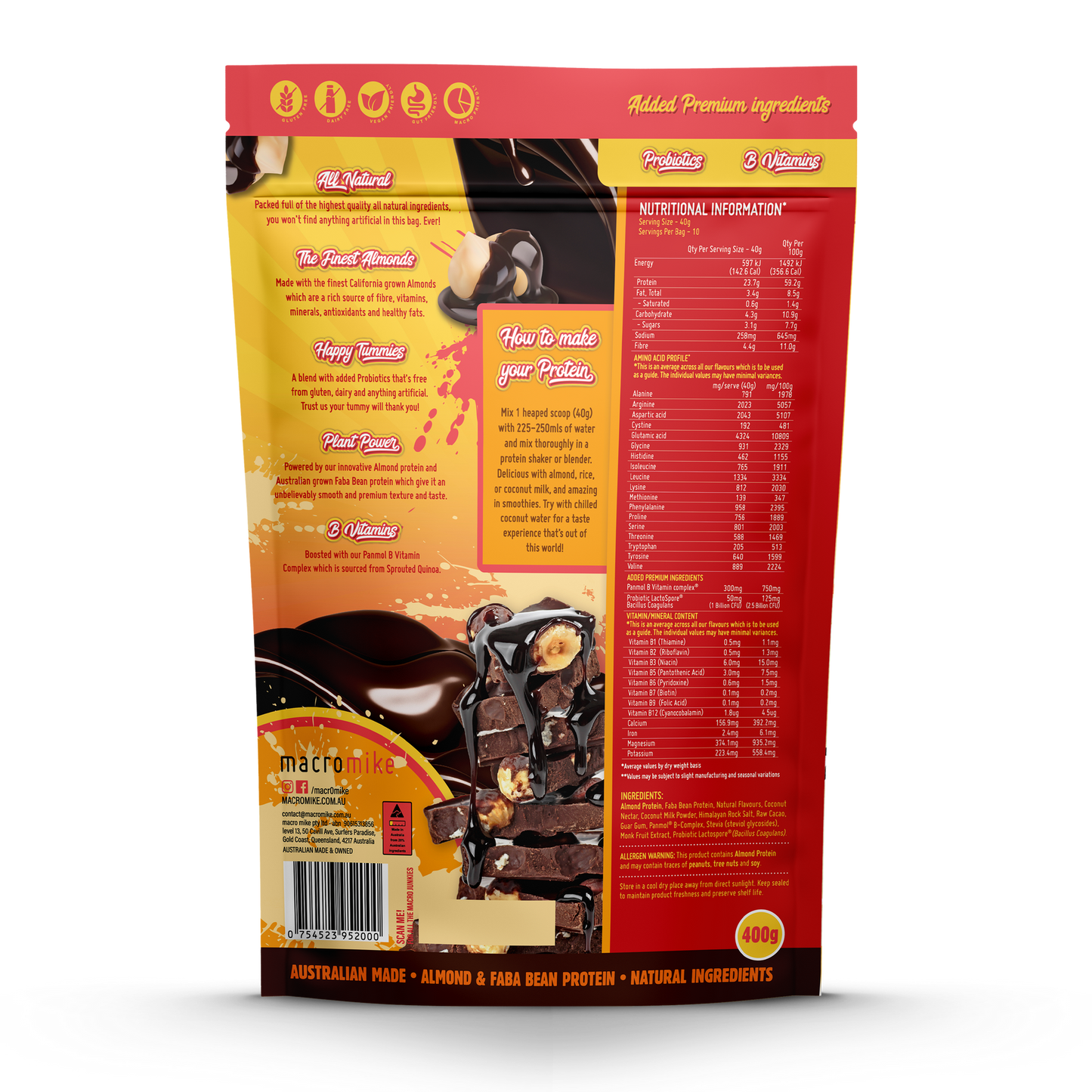 MACRO MIKE Premium Almond Protein Choc Hazelnut 400g