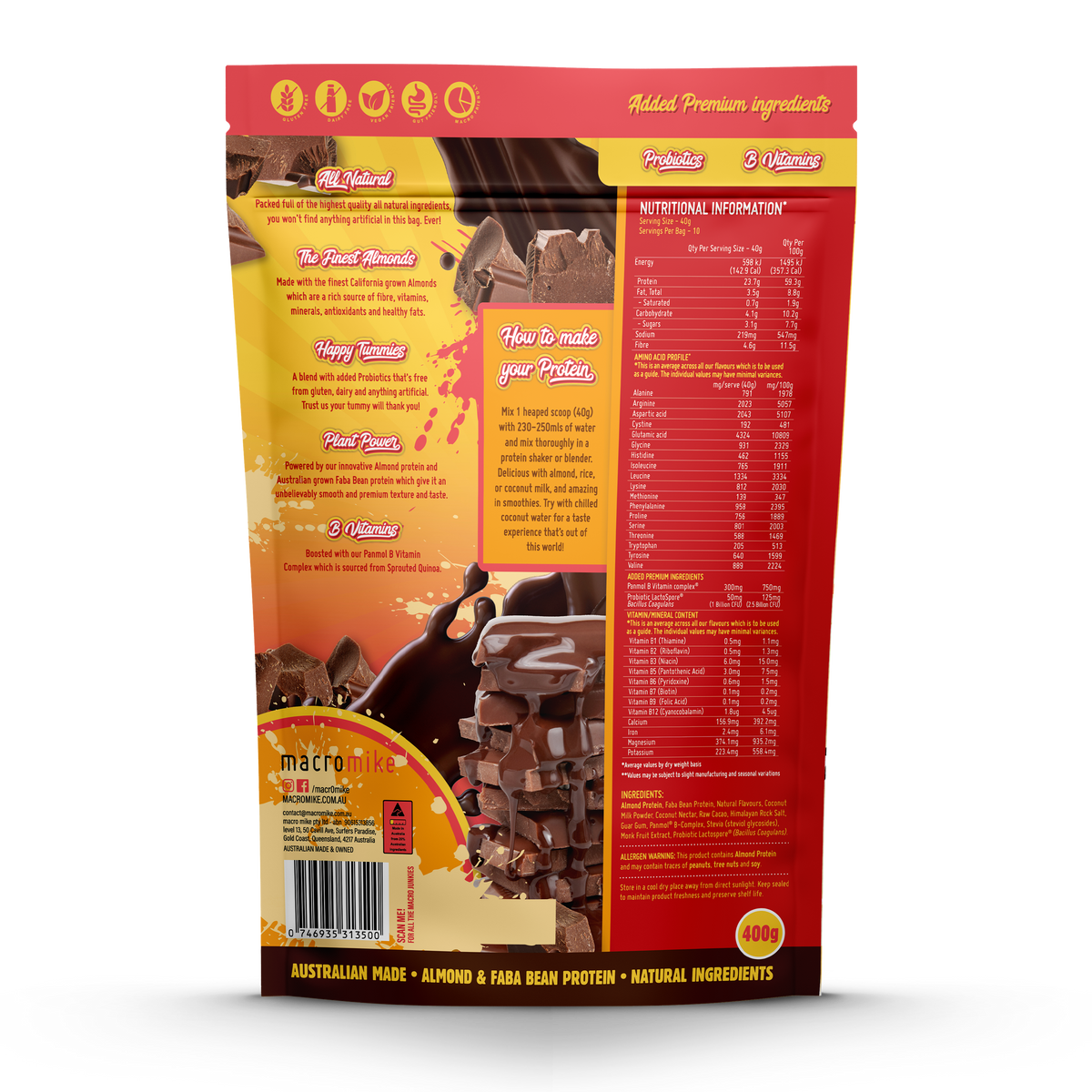 MACRO MIKE Premium Almond Protein Deluxe Chocolate 400g