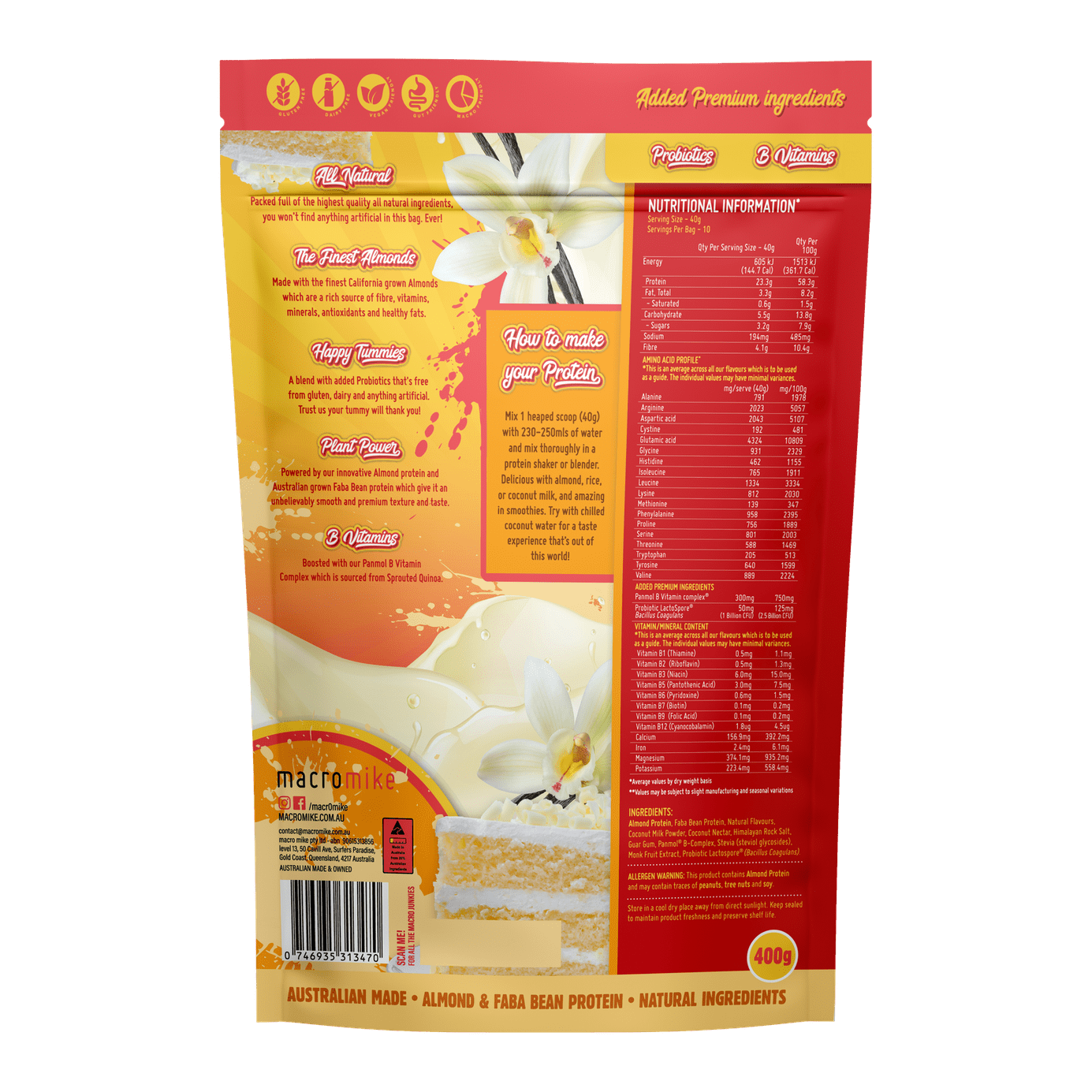 MACRO MIKE Premium Almond Protein Vanilla Buttercream 400g