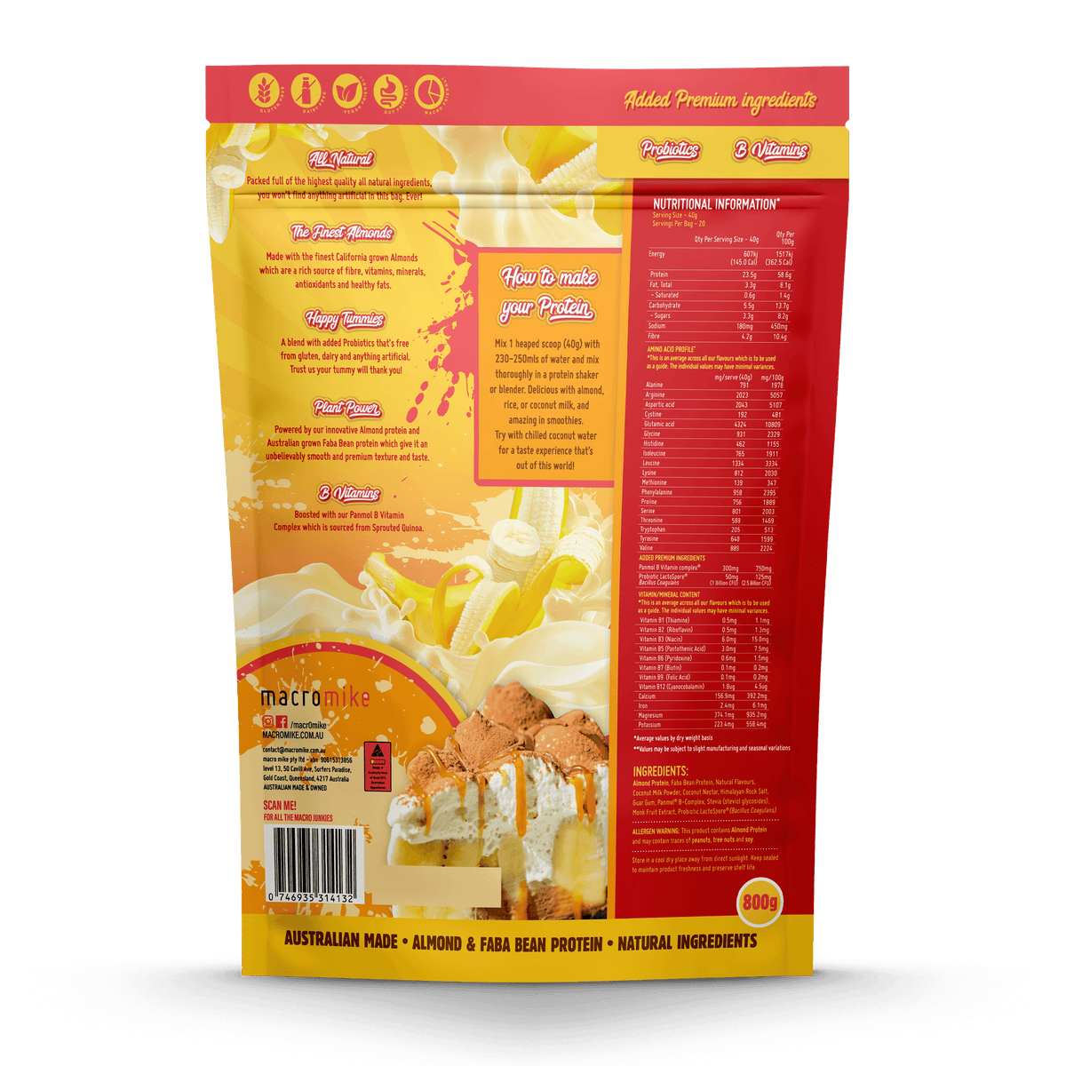MACRO MIKE Premium Almond Protein Banana Cream Pie 800g