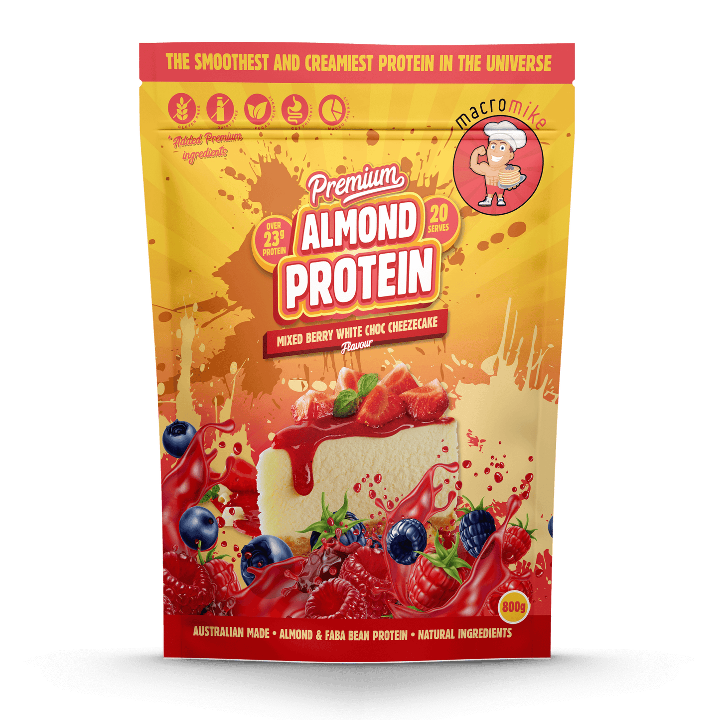 MACRO MIKE Premium Almond Protein Mixed Berry White Choc Cheezecake 800g