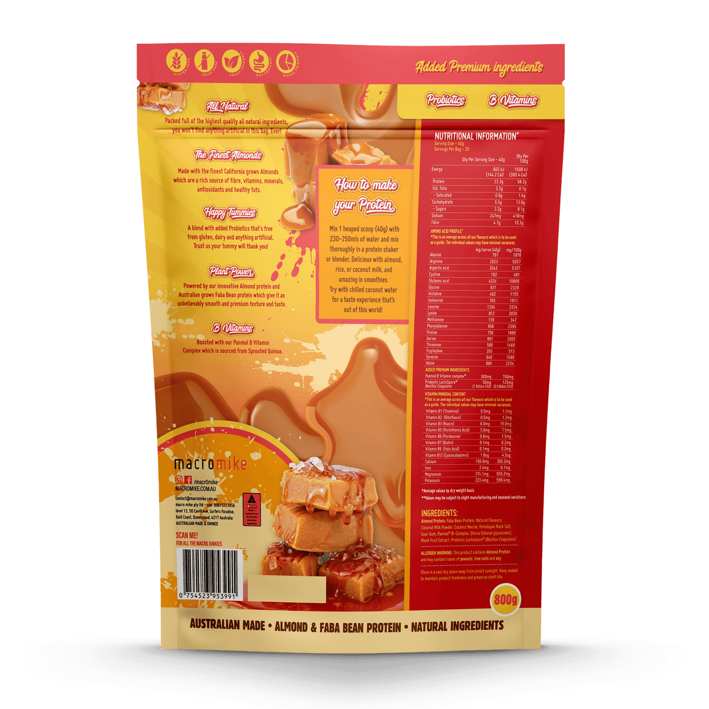 MACRO MIKE Premium Almond Protein Salted Caramel 800g