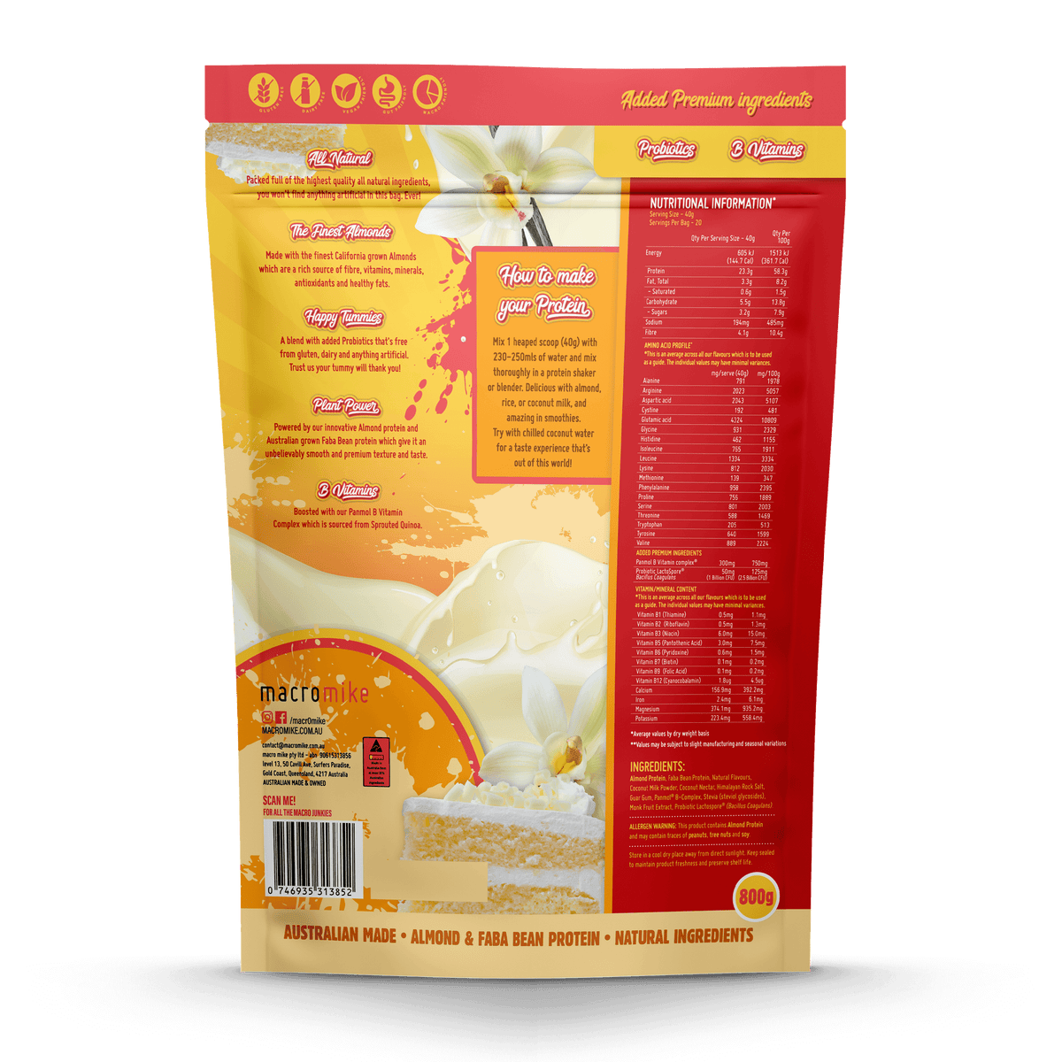 MACRO MIKE Premium Almond Protein Vanilla Buttercream 800g