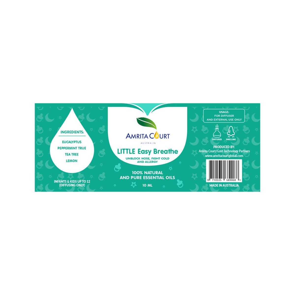 Amrita Court Little 100% Natural & Pure Essential Oil Blend Easy Breathe 10ml