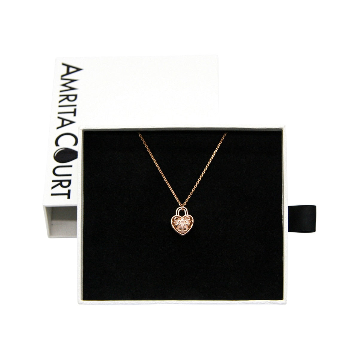 Amrita Court Aroma Necklace Rose Gold Heart Lock + Purify Essential Oil 10ml Pk
