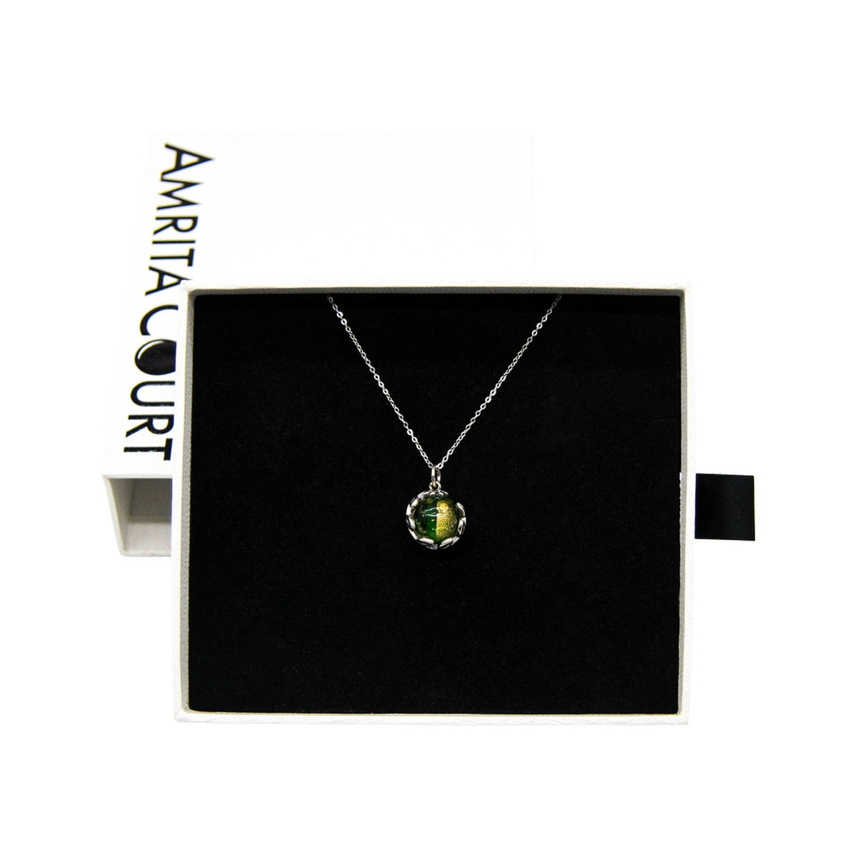 Amrita Court Aroma Necklace White Gold Planet Aurum Verdant (Golden Green) + Purify Essential Oil 10ml Pk