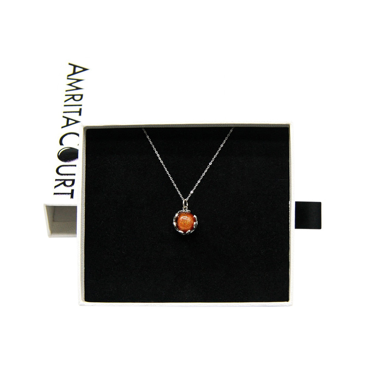 Amrita Court Aroma Necklace White Gold Planet Solstice Sunburst (Bright Red) + Purify Essential Oil 10ml Pk