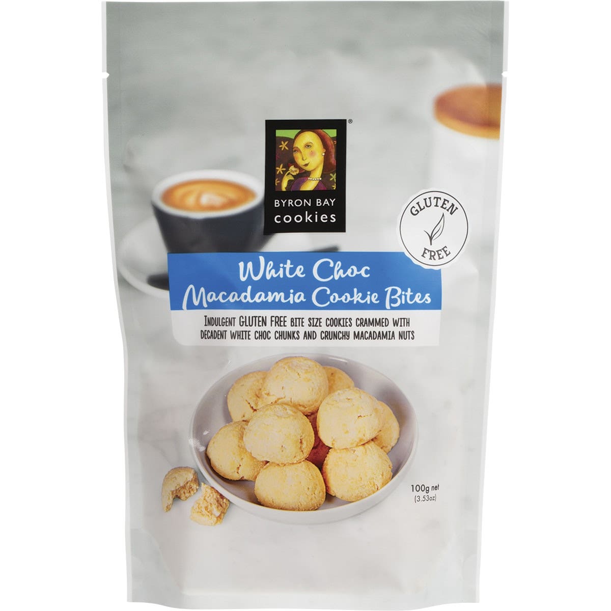 Byron Bay Cookies Gluten Free Cookie Bites White Choc Macadamia 100g 6 Pack