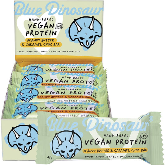 Blue Dinosaur Vegan Peanut Butter Bar and Caramel Choc 45g(Pack of 12)
