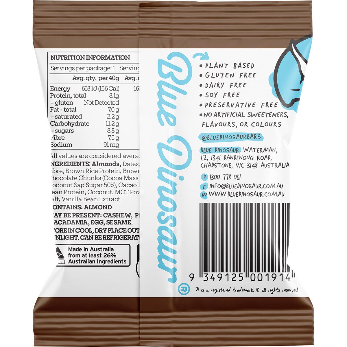 Blue Dinosaur Protein Ball Choc Almond 12x40g
