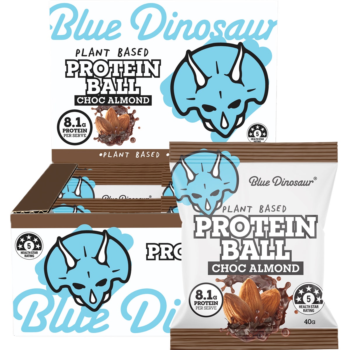 Blue Dinosaur Protein Ball Choc Almond 12x40g