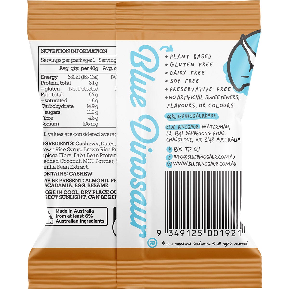 Blue Dinosaur Protein Ball Caramel Cashew 12x40g