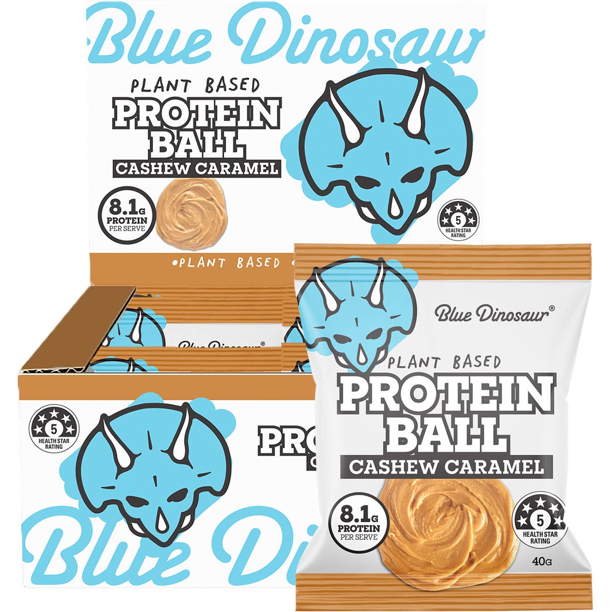 Blue Dinosaur Protein Ball Caramel Cashew 12x40g