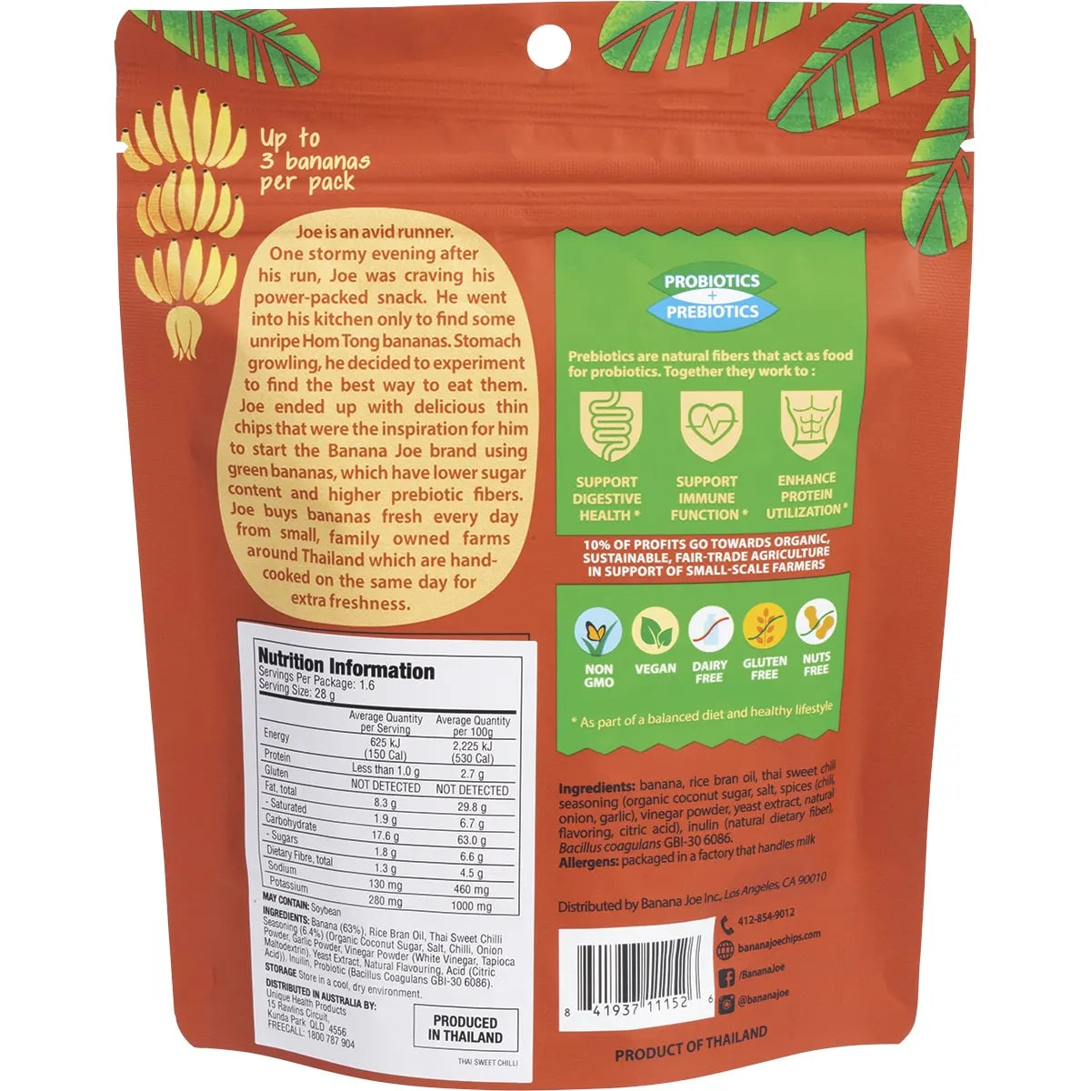 Banana Joe Banana Chips Thai Sweet Chili 46.8g 6 Pack