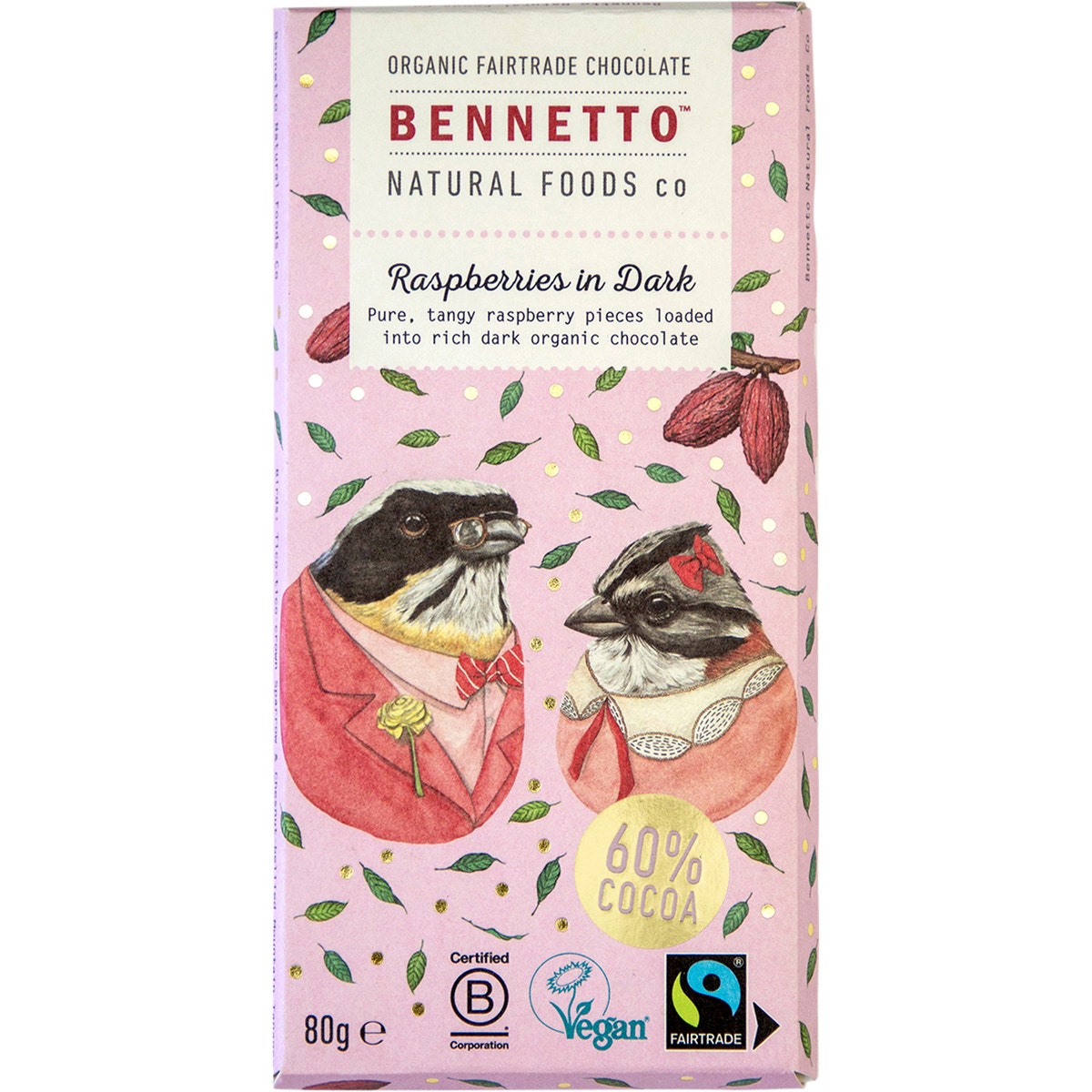 Bennetto Organic Dark Chocolate Raspberries in Dark 12x80g