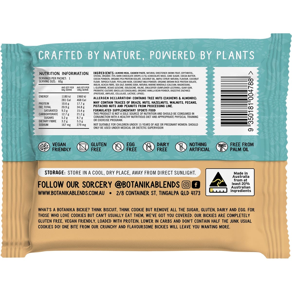 Botanika Blends Botanika Bickie Vegan Protein Cookie- Choc Chip 60g 12 Pack