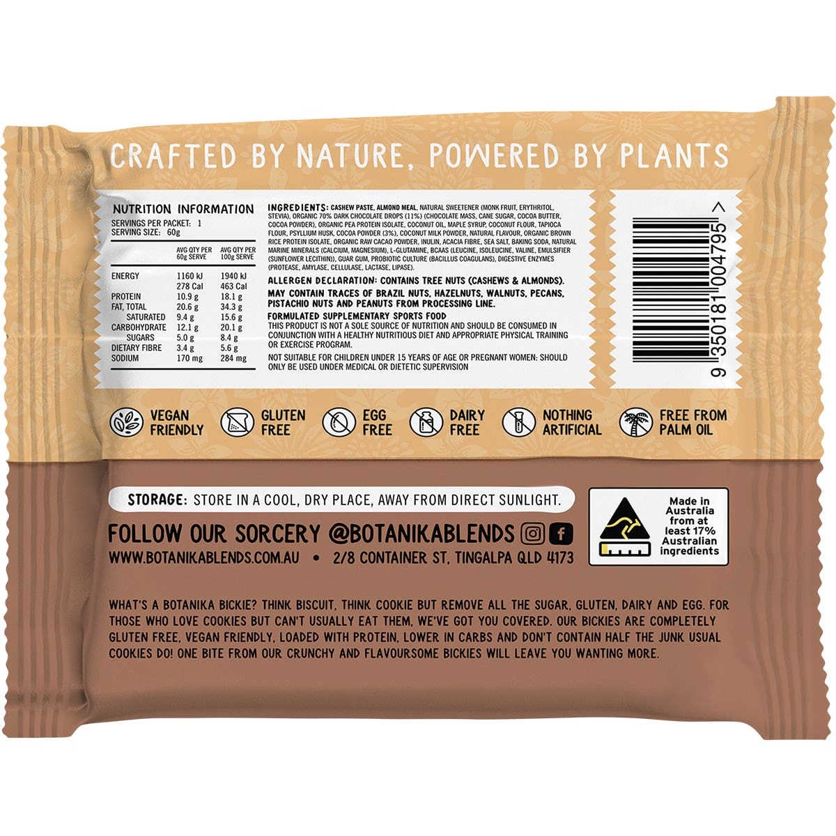 Botanika Blends Botanika Bickie Vegan Protein Cookie- Choc Choc Boom 60g 12 Pack