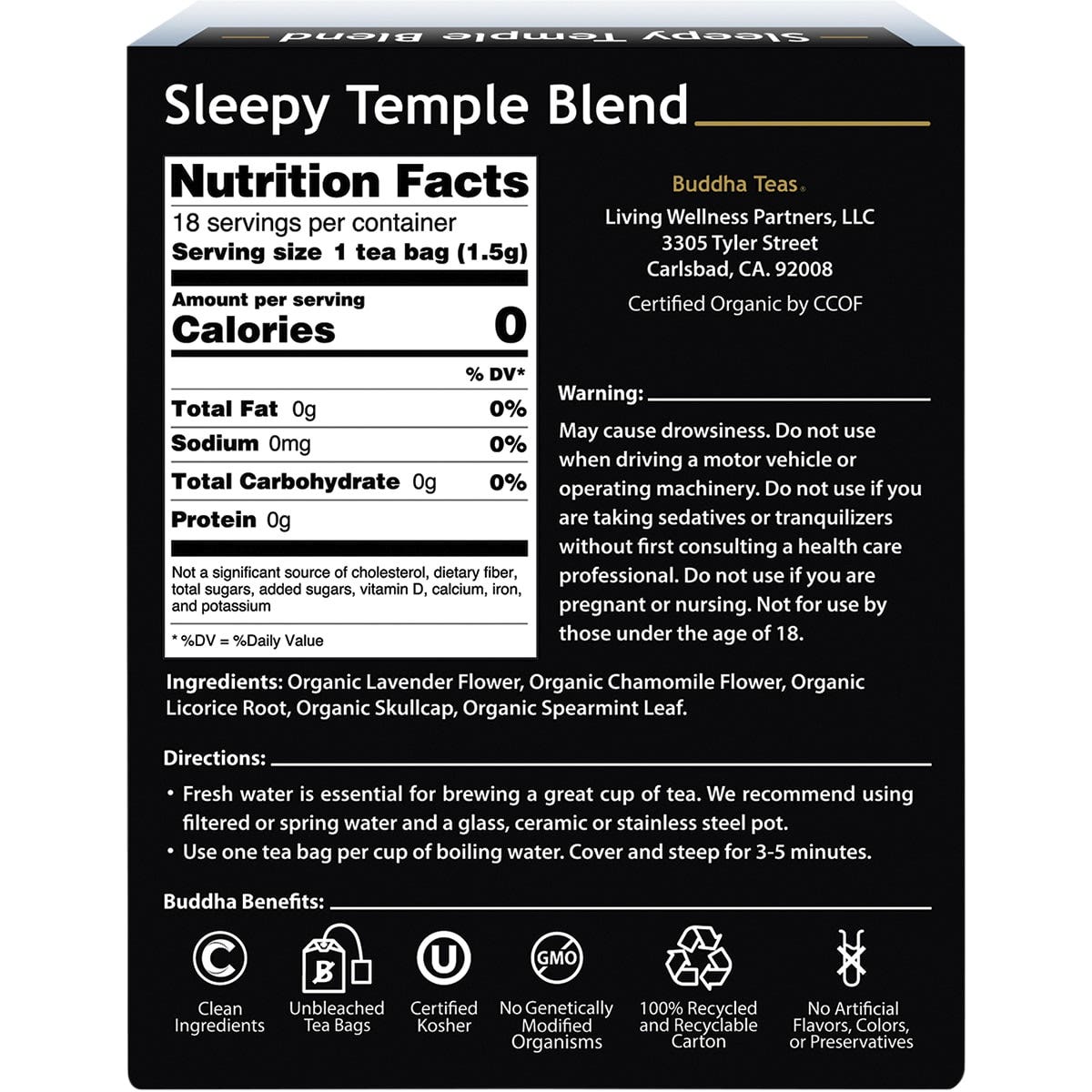 BUDDHA TEAS Organic Herbal Tea Bags Sleepy Temple Blend 18