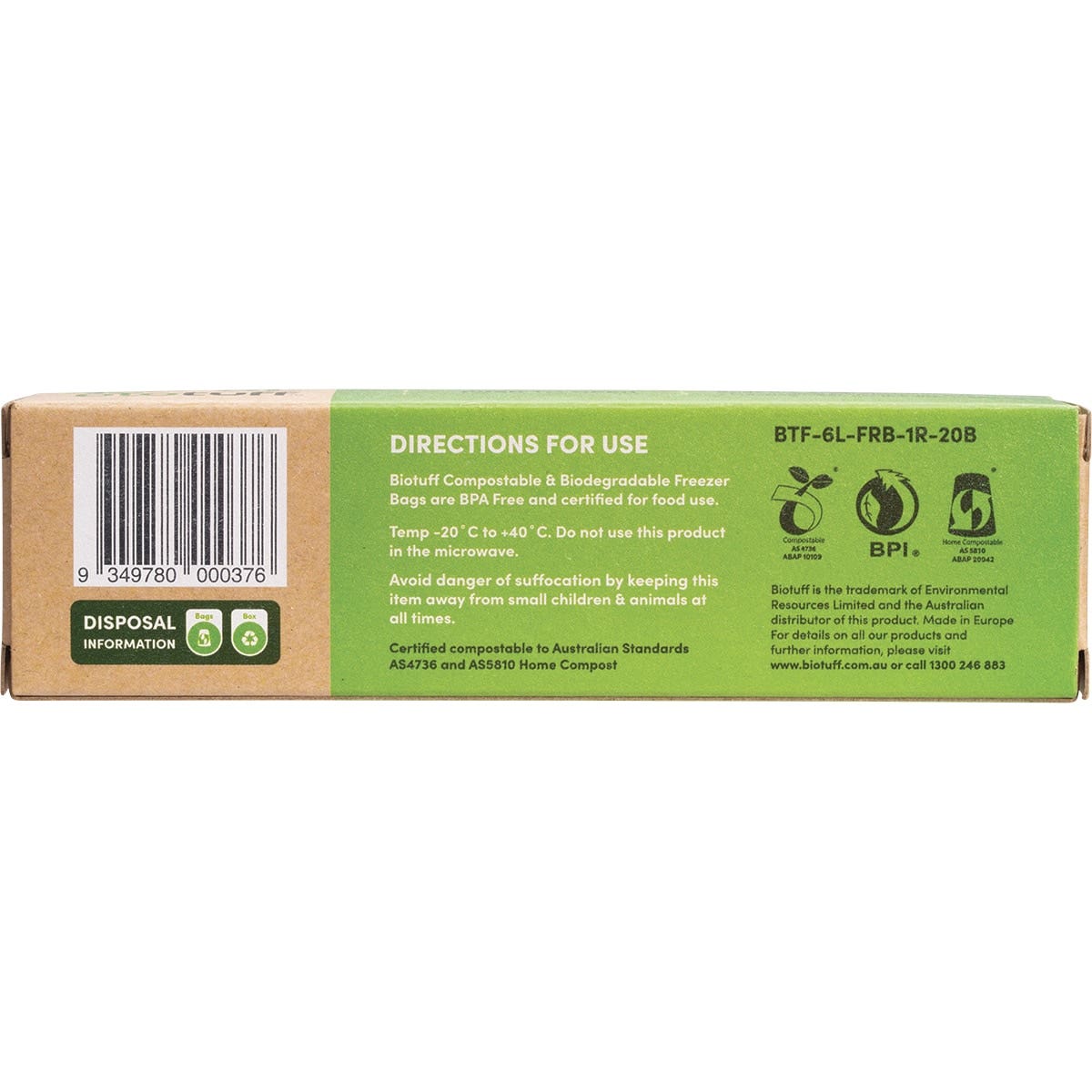 Biotuff Compostable Freezer Bags Large Bags - 6 Litres x 20