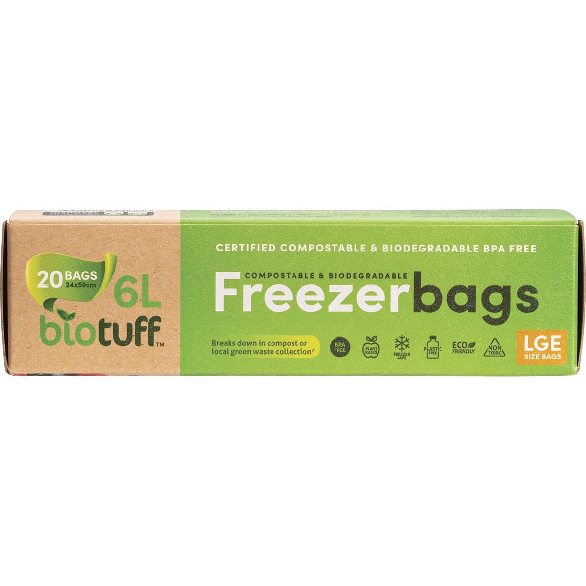Biotuff Compostable Freezer Bags Large Bags - 6 Litres x 20