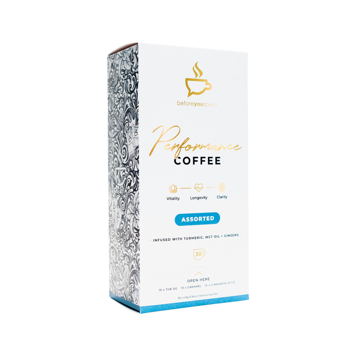 Before You Speak Performance Coffee Assorted 4.5g X 30 Pack (Contains: 10 X OG, Caramel & Cinnamon Spice)