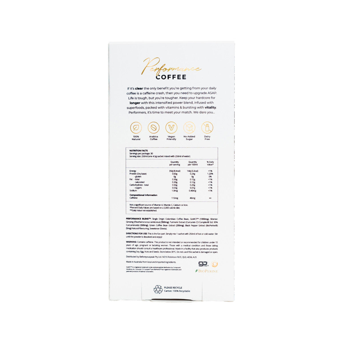 Before You Speak Performance Coffee Assorted 4.5g X 30 Pack (Contains: 10 X OG, Caramel & Cinnamon Spice)