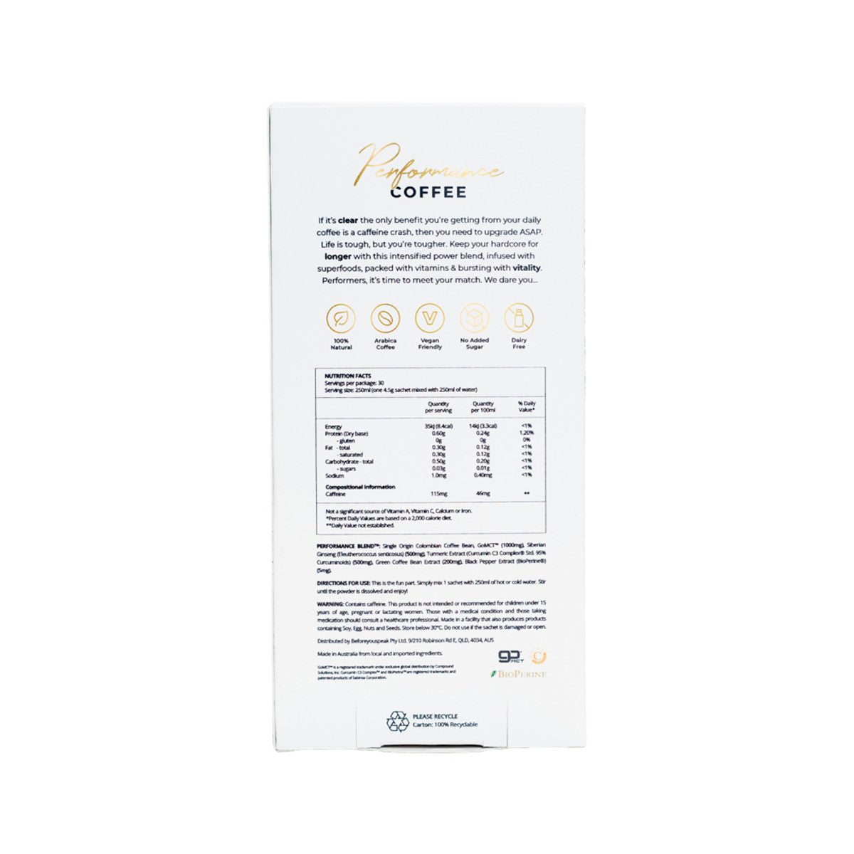 Before You Speak Performance Coffee Unsweetened 4.5g X 30 Pack