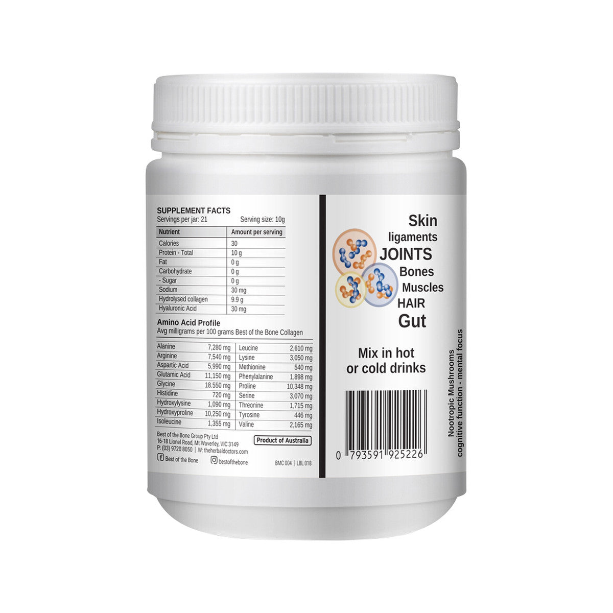 Best of the Bone Healing Multi-collagen Protein Powder Adaptogen-stress Blend (Organic Healing Mushrooms: Lion's Mane Reishi Shiitake)
