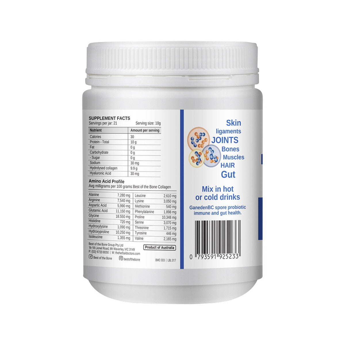 Best of the Bone Healing Multi-collagen Protein Powder Gut & Immunity Blend With Probiotic Spores Unflavoured 210g