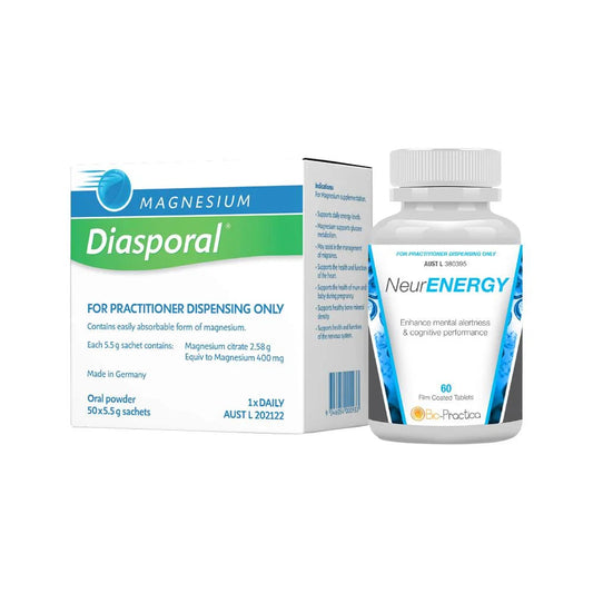Biopractica Brain Combo Pack (Contains: Magnesium Diasporal 5.5g X 50 Sachets + Neurenergy 60t)