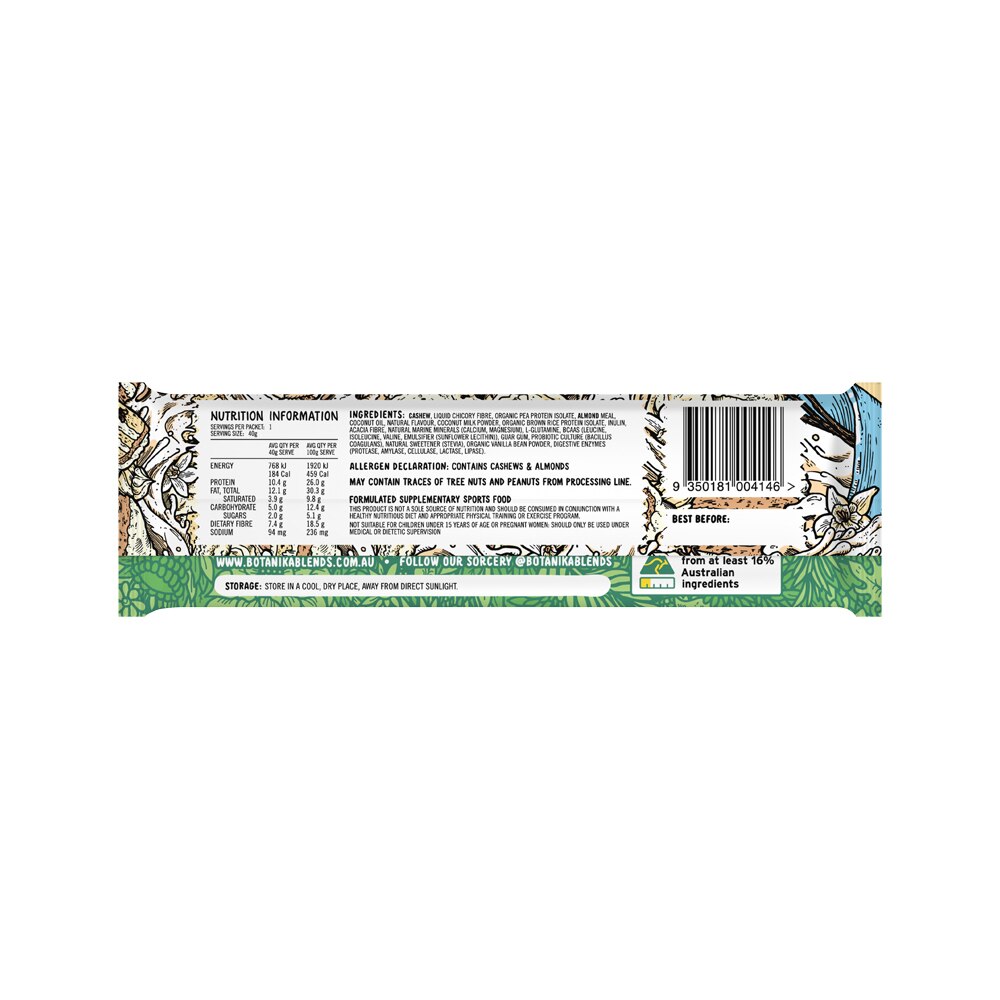 Botanika Blends Vegan Protein Bars Vanilla Cake Batter 40g x 12 Pack